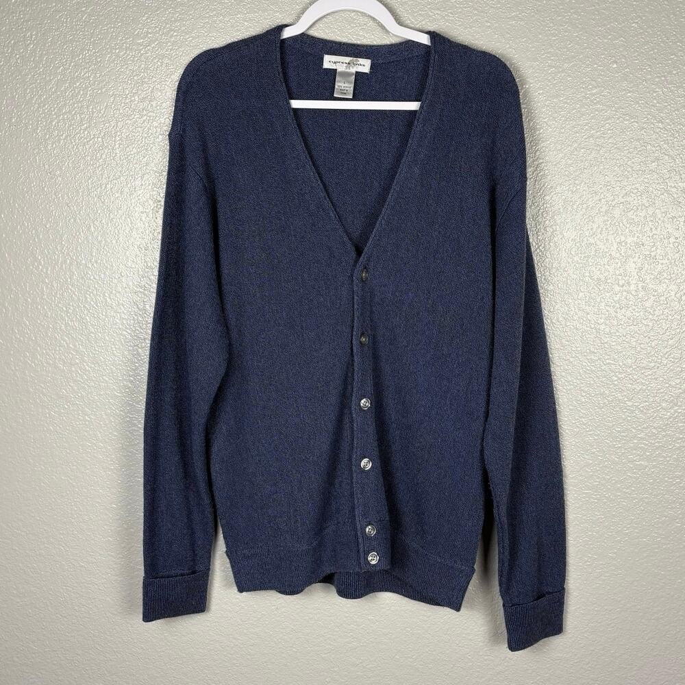 Cypress Links Men’s Size Large Blue V-Neck Button Up 100% Acrylic Cardigan